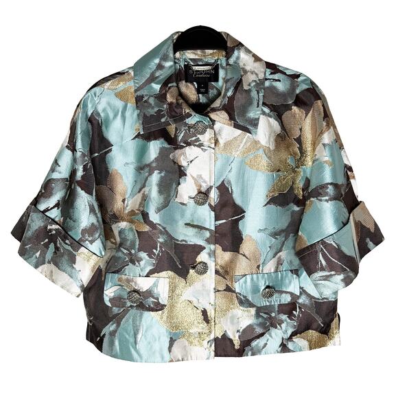 St. John Couture Women's Silk Cropped Single Breasted Jacket Cuffed 1/2 Sleeve 4 - Picture 2 of 10